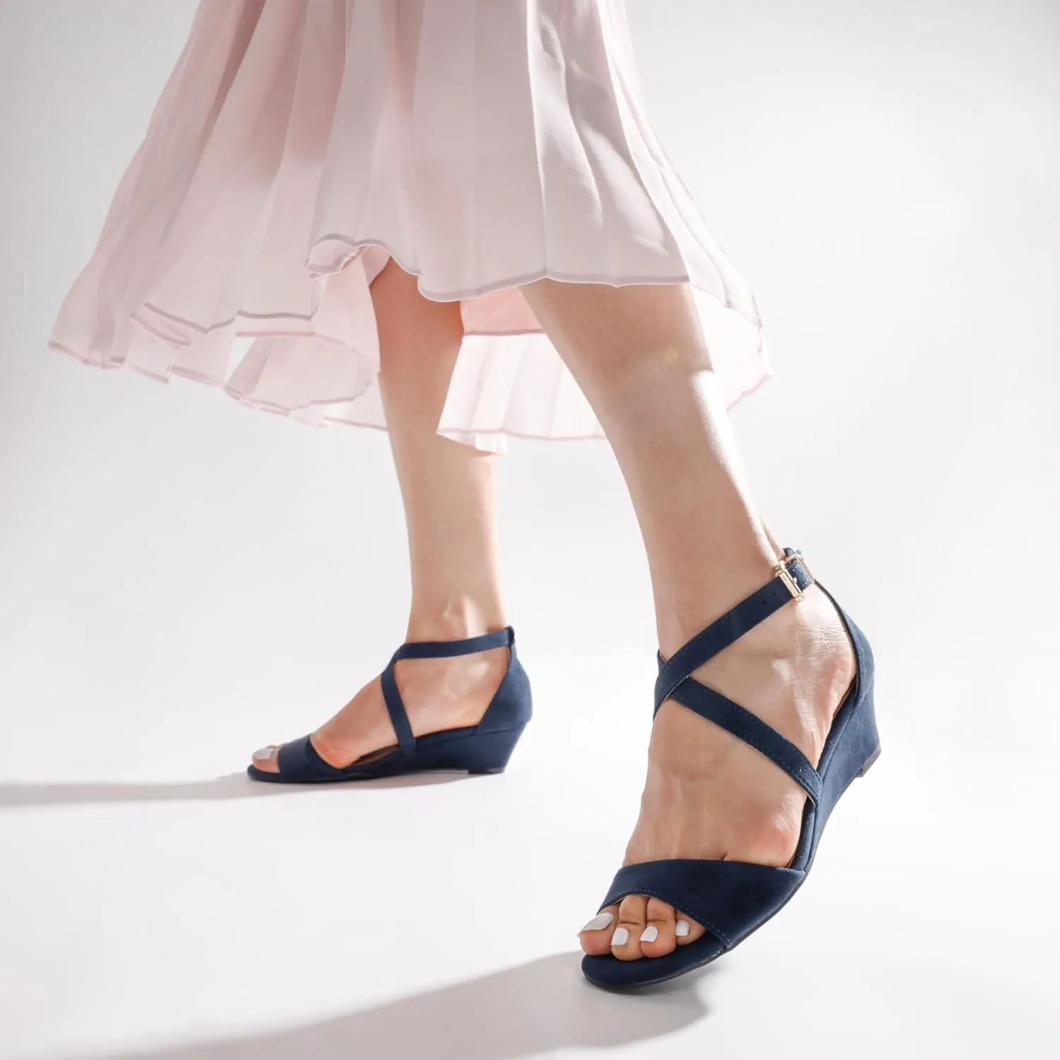 DREAM PAIRS Women's Low Wedge Sandals Ankle Strap Heel Sandal Open Toe Wide Dress Summer Shoes