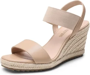 DREAM PAIRS Womens Open Toe Espadrilles Dressy Platform Sandals Slip on Elastic Ankle Strap Wedges Sandals