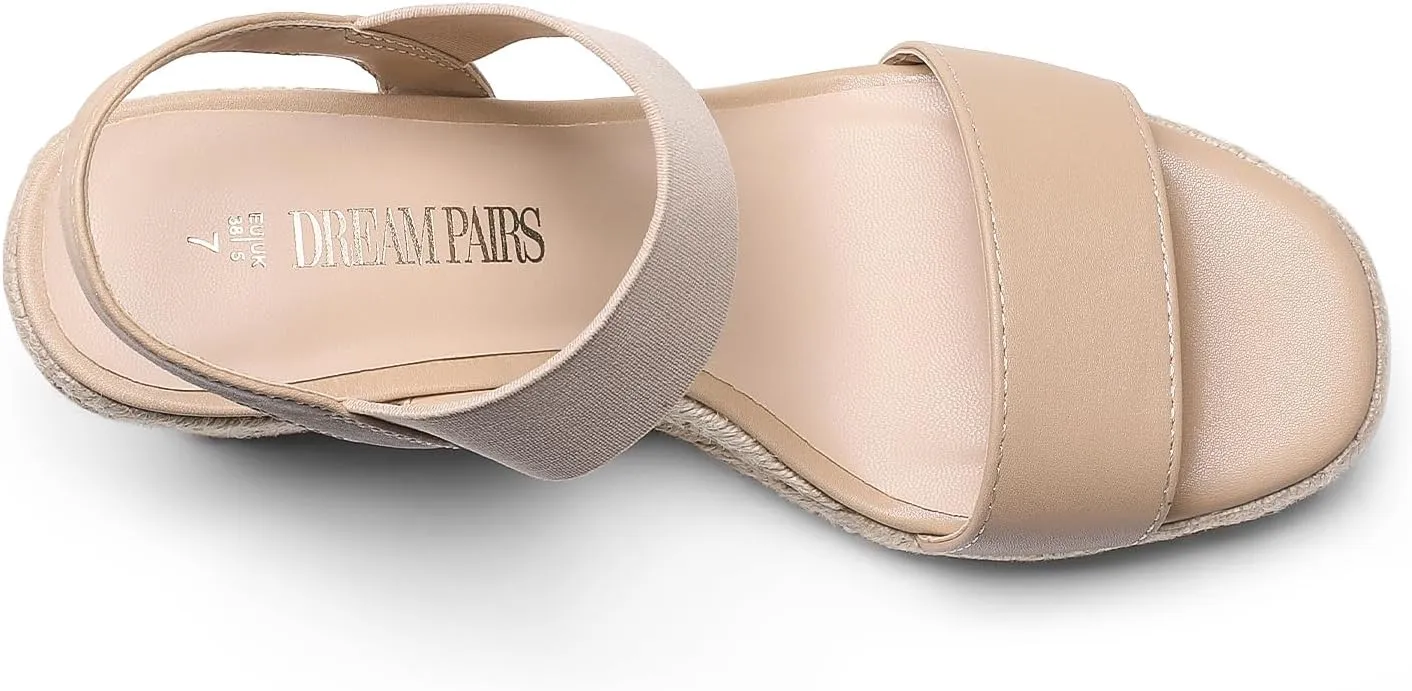DREAM PAIRS Womens Open Toe Espadrilles Dressy Platform Sandals Slip on Elastic Ankle Strap Wedges Sandals