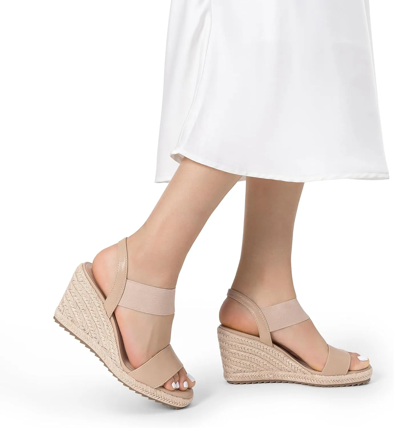 DREAM PAIRS Womens Open Toe Espadrilles Dressy Platform Sandals Slip on Elastic Ankle Strap Wedges Sandals