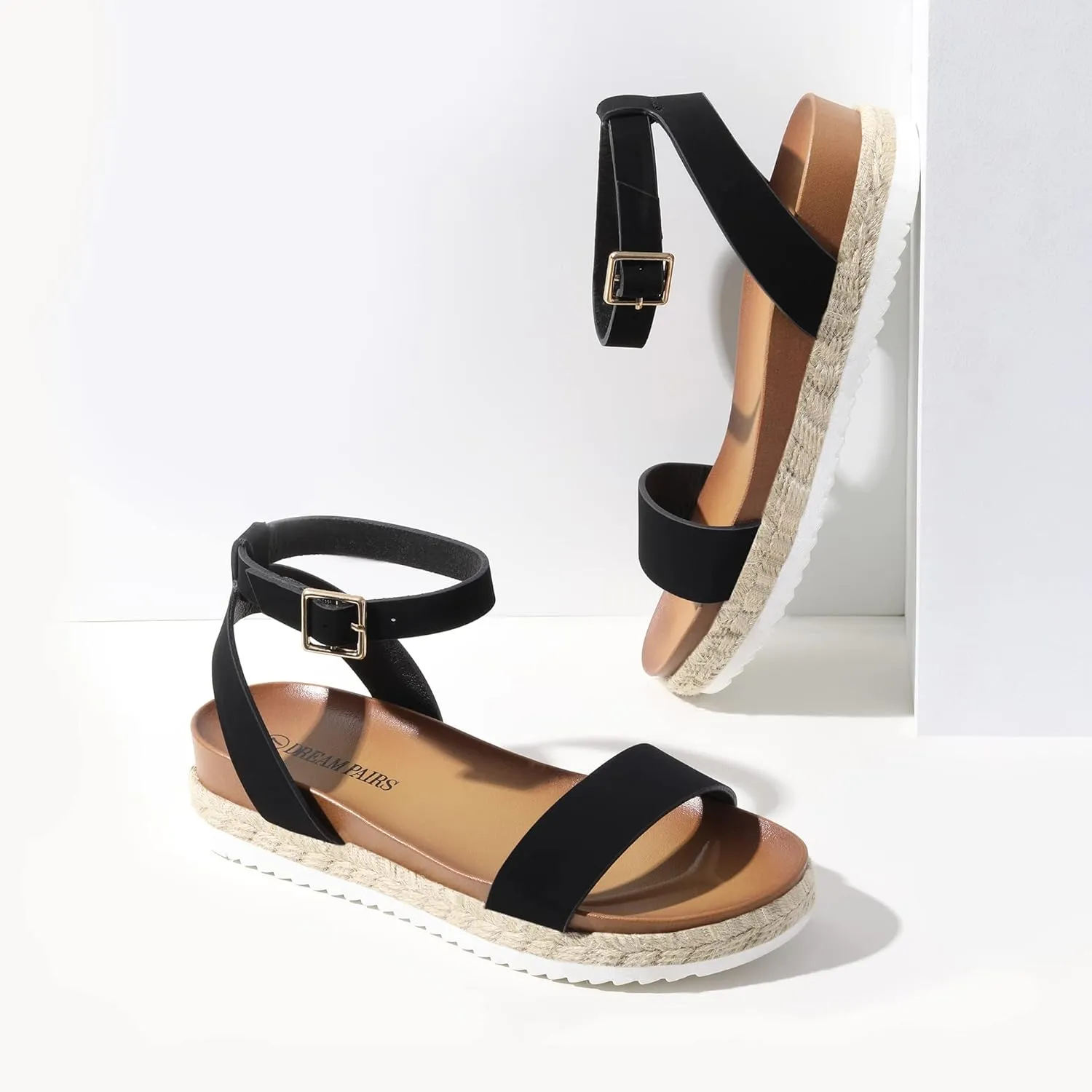 DREAM PAIRS Women's Open Toe Platform Espadrille Wedge Sandals Comfortable One Band Dressy Casual Sandals for Women