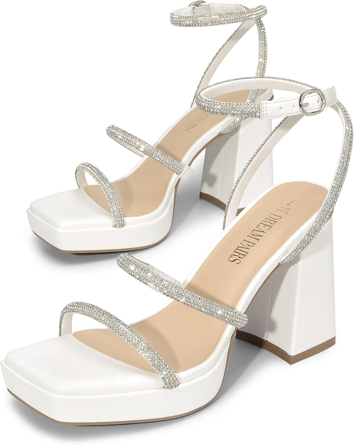 DREAM PAIRS Women's Platform Strappy Heels Open Toe Ankle Strap Square Party Sandals Y2K Dress Shoes