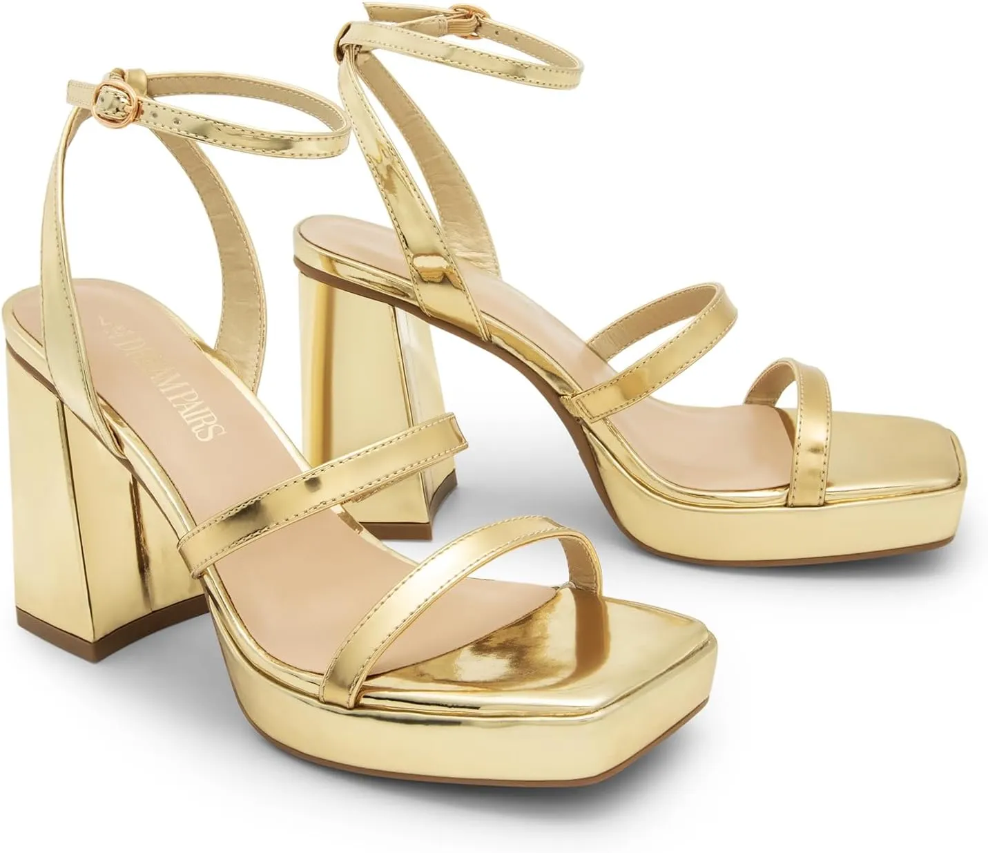 DREAM PAIRS Women's Platform Strappy Heels Open Toe Ankle Strap Square Party Sandals Y2K Dress Shoes
