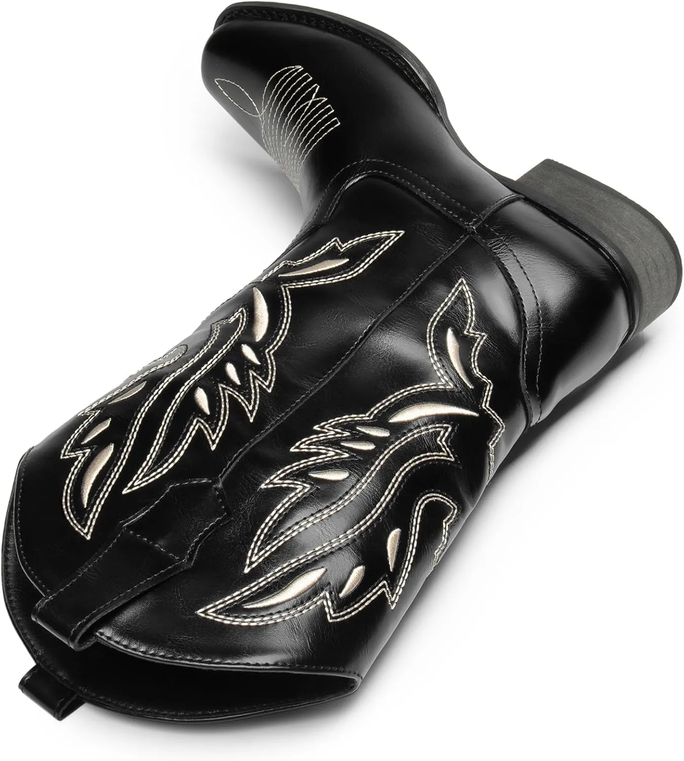 DREAM PAIRS Women's Square Toe Cowboy Cowgirl Boots Pull On Low Chunky Heel Mid Calf Western Boots with Embroidered Stitched for Theme Party Country Concert