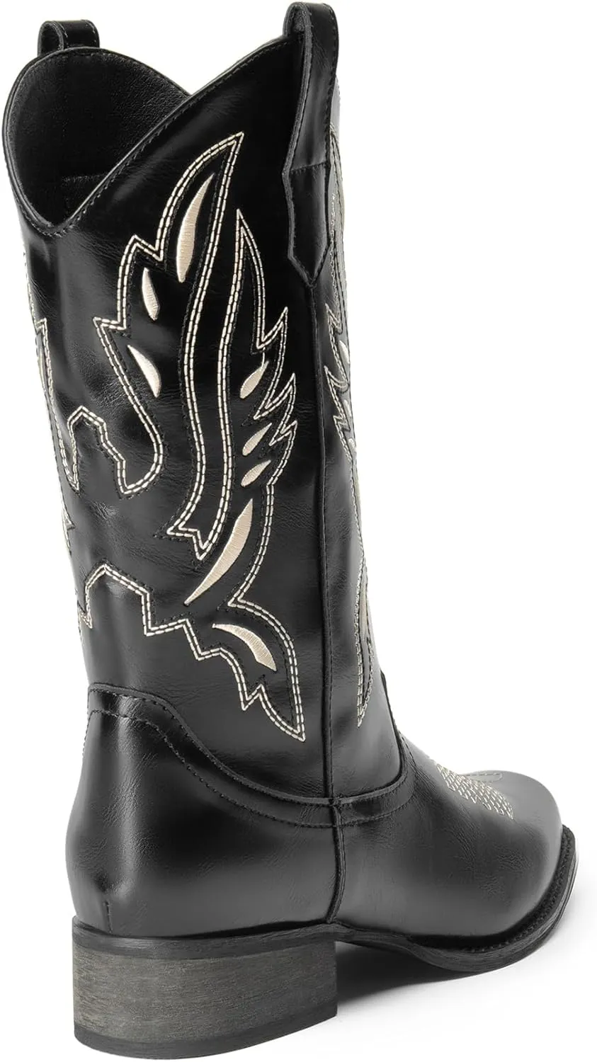 DREAM PAIRS Women's Square Toe Cowboy Cowgirl Boots Pull On Low Chunky Heel Mid Calf Western Boots with Embroidered Stitched for Theme Party Country Concert