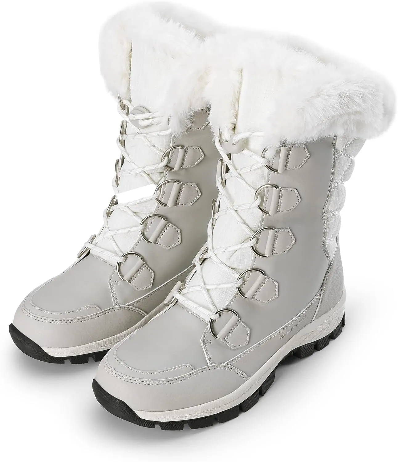 DREAM PAIRS Women's Waterproof Winter Snow Boots, Warm Comfortable Faux Fur Insulated Non-Slip Outdoor Lace-Up Florin Mid Calf Booties