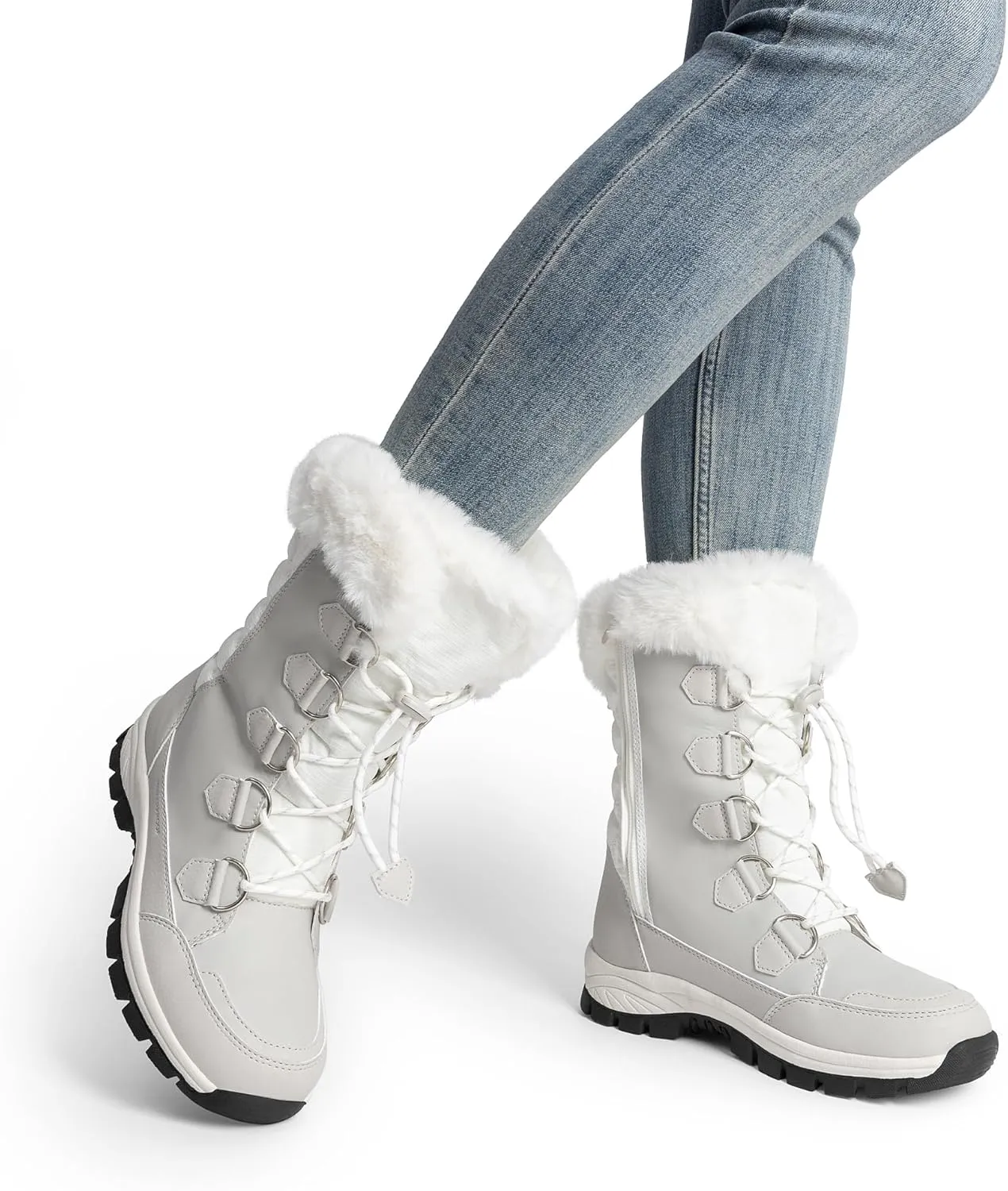 DREAM PAIRS Women's Waterproof Winter Snow Boots, Warm Comfortable Faux Fur Insulated Non-Slip Outdoor Lace-Up Florin Mid Calf Booties