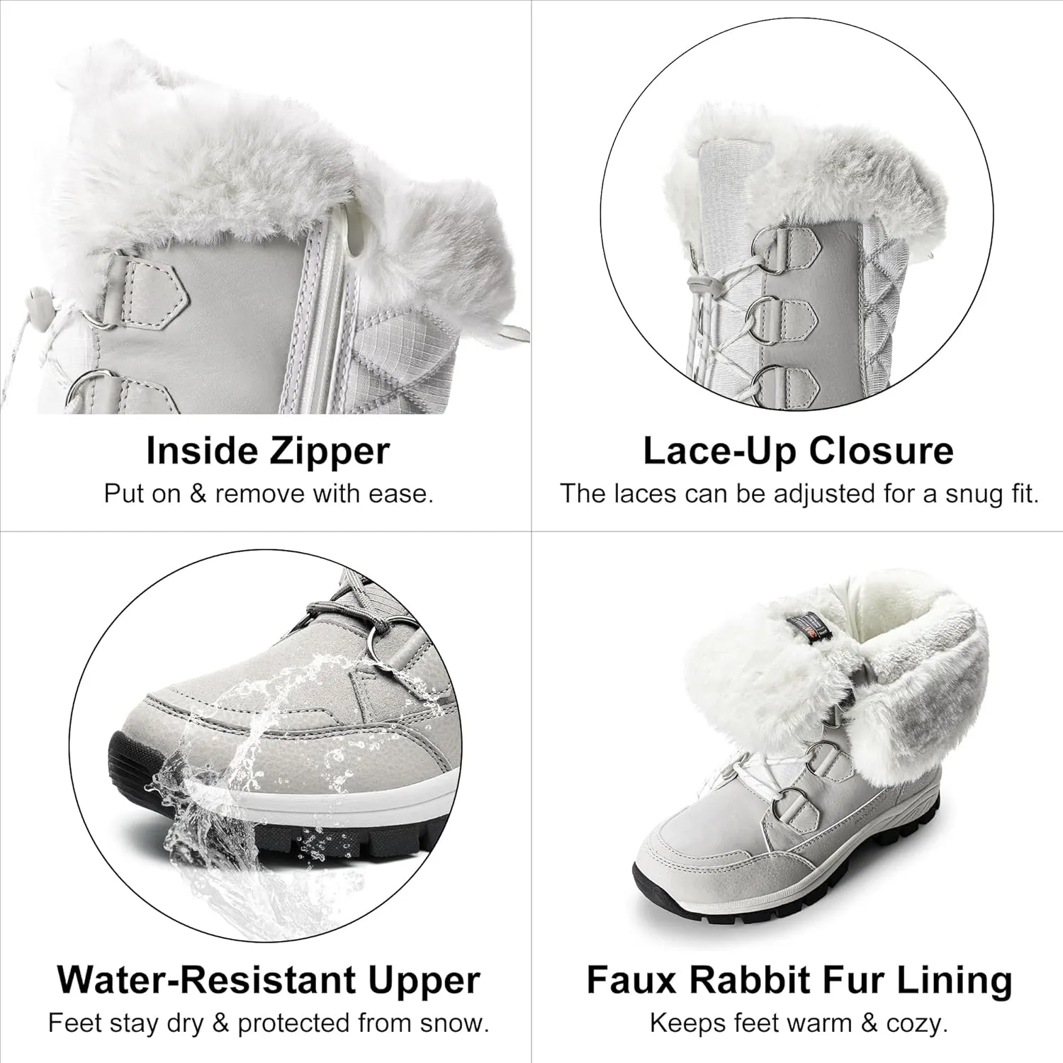 DREAM PAIRS Women's Waterproof Winter Snow Boots, Warm Comfortable Faux Fur Insulated Non-Slip Outdoor Lace-Up Florin Mid Calf Booties