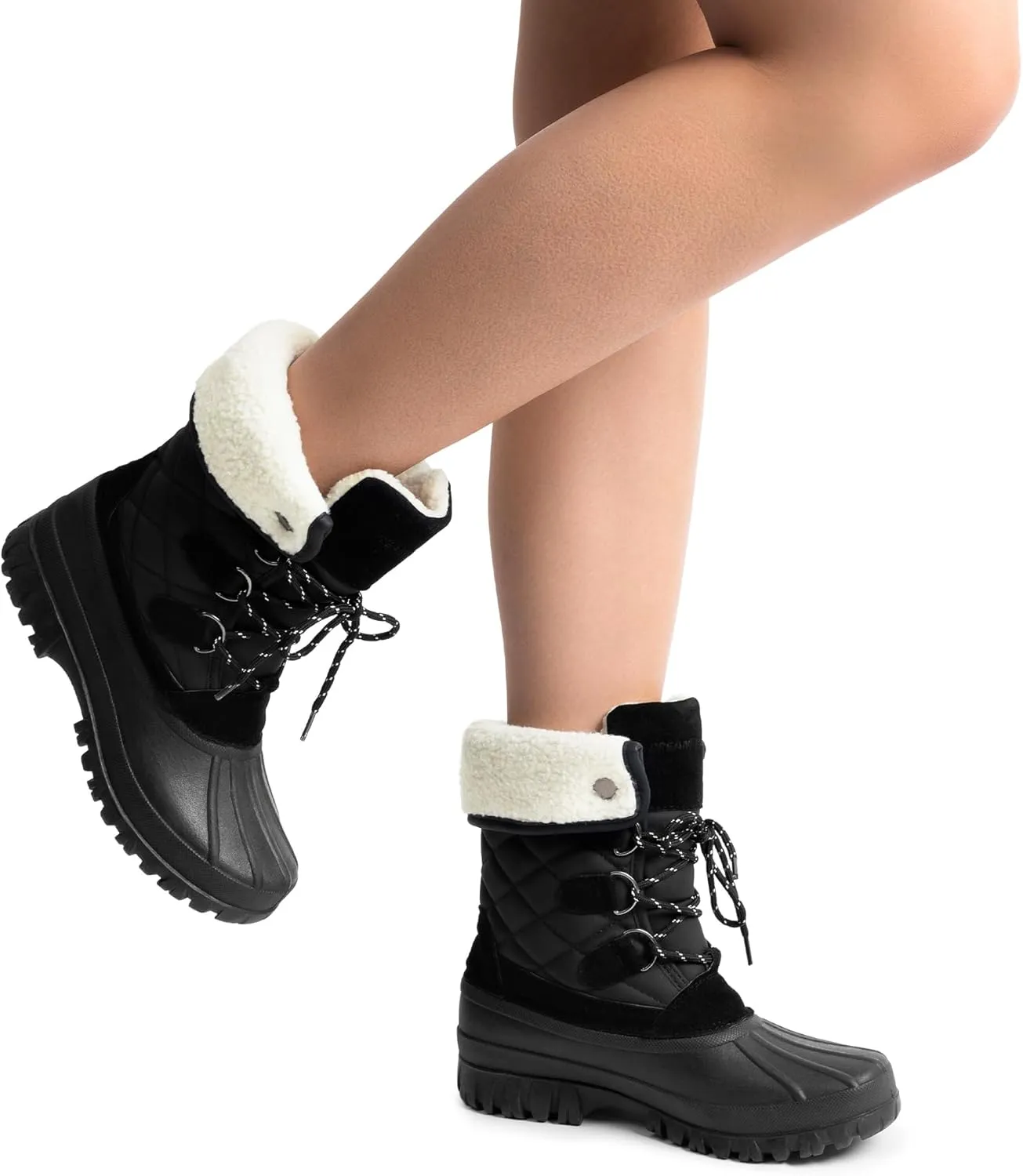 DREAM PAIRS Women's Winter Duck Boots Mid Calf Warm Insulated Faux Fur Lined Waterproof Lace Up Snow Boots