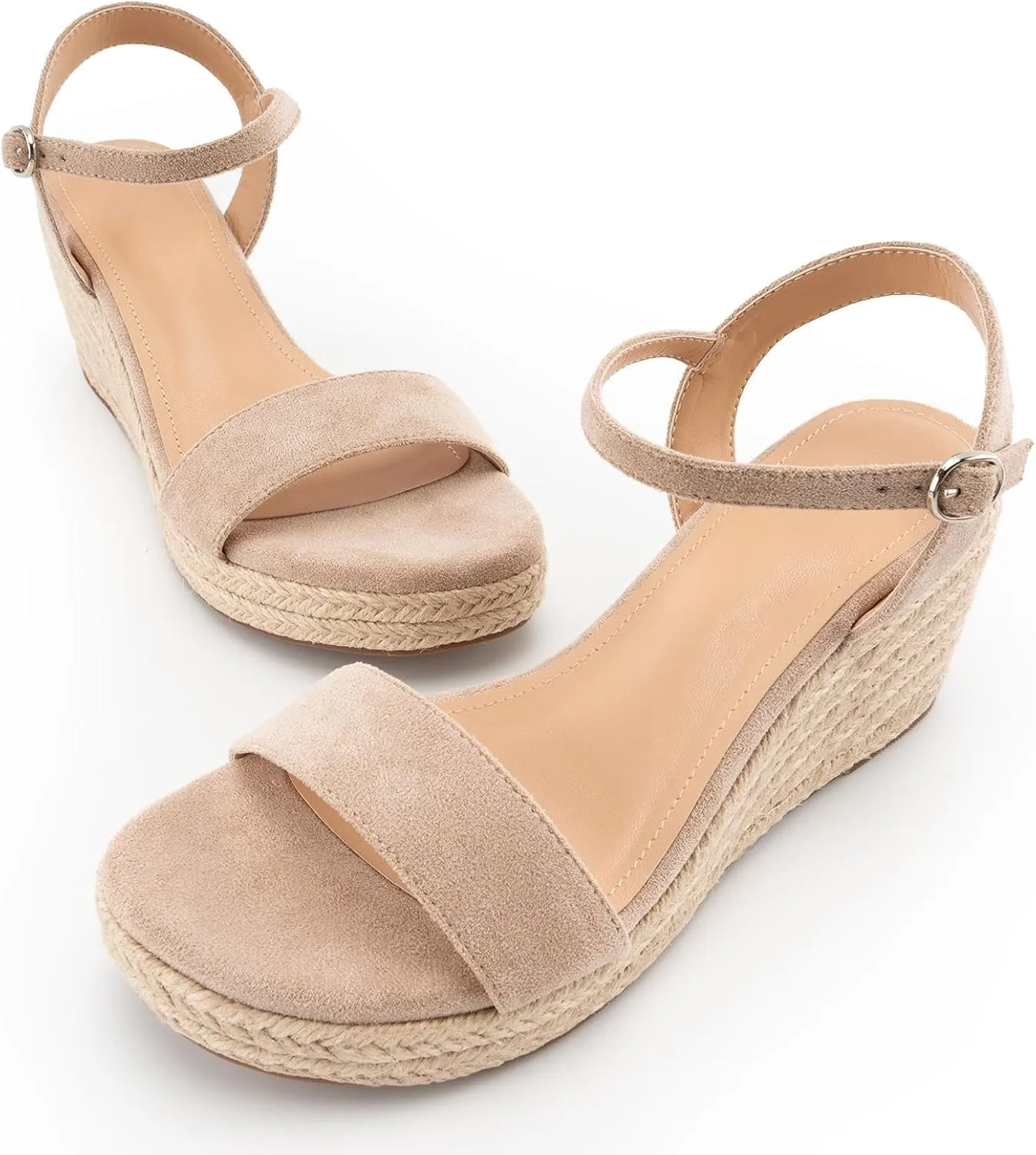 DREAMCIA Espadrilles Wedge Platform Sandals for Women Strappy Ankle Strap Buckle Open Toe Sandals Dressy Shoes Summer