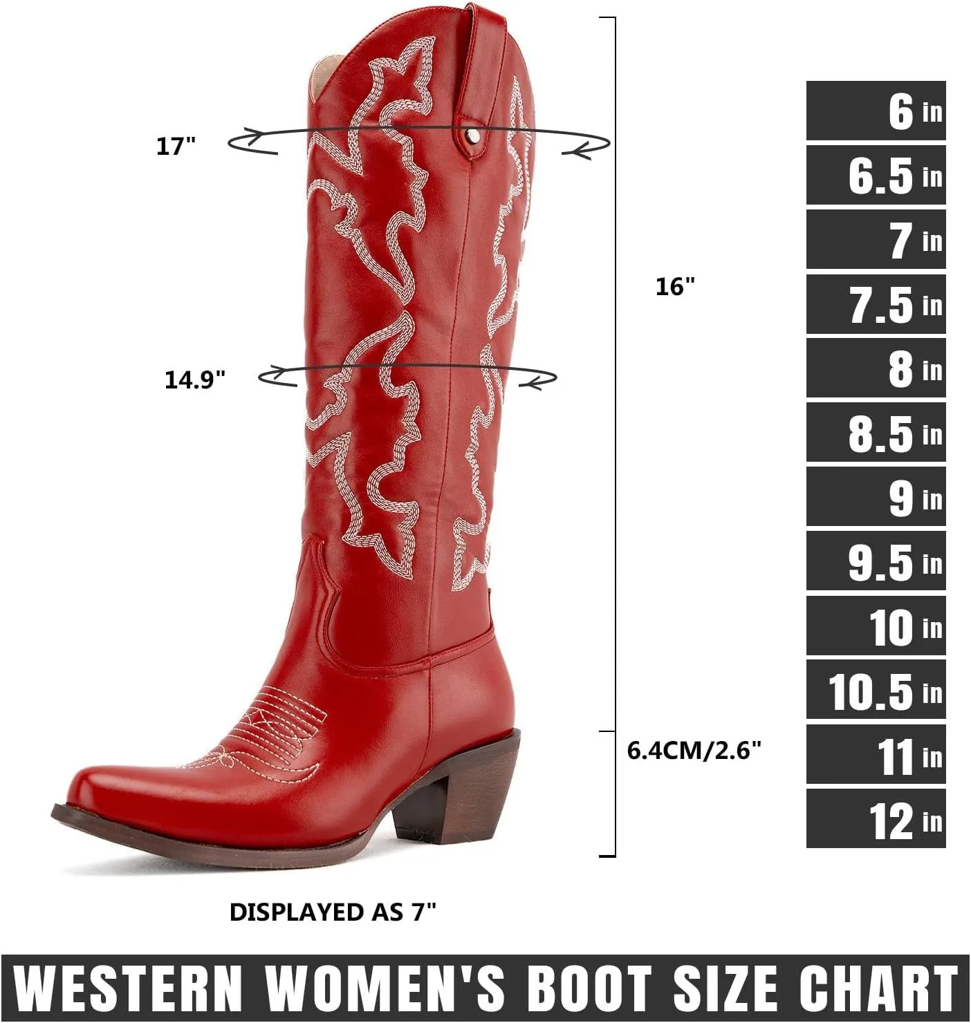 DREAMCIA Womens Embroidered Cowgirl Boots Knee High Boots With Block Heel Pointed Toe Faux Leather Shoes