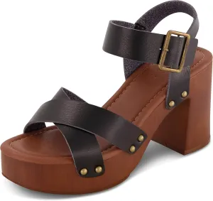 Dunes Women's Patsy Faux Wood Sandal  Comfort Foam & LiteSole Technology, Wide Widths Available
