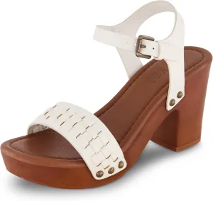Dunes Women's Sealy Faux Wood Woven Heel Sandal  Comfort Foam & LiteSole Technology, Wide Widths Available