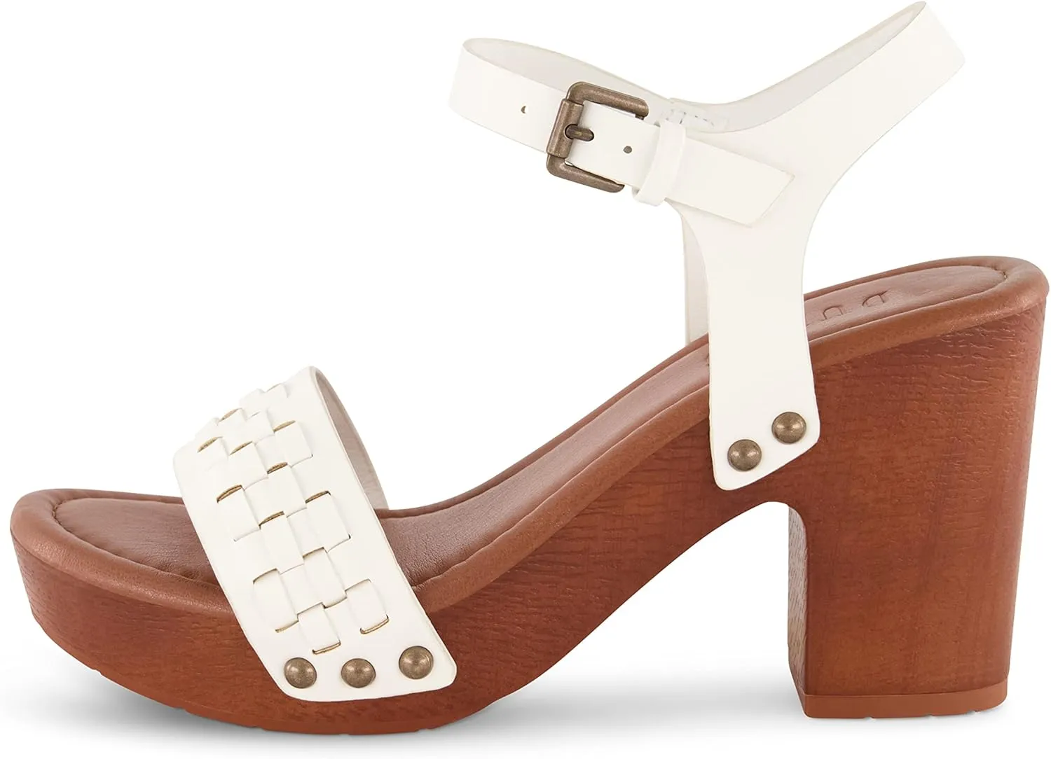 Dunes Women's Sealy Faux Wood Woven Heel Sandal  Comfort Foam & LiteSole Technology, Wide Widths Available