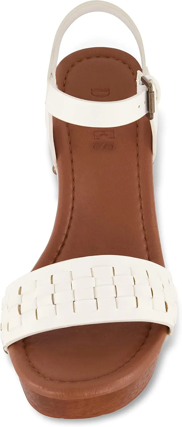 Dunes Women's Sealy Faux Wood Woven Heel Sandal  Comfort Foam & LiteSole Technology, Wide Widths Available