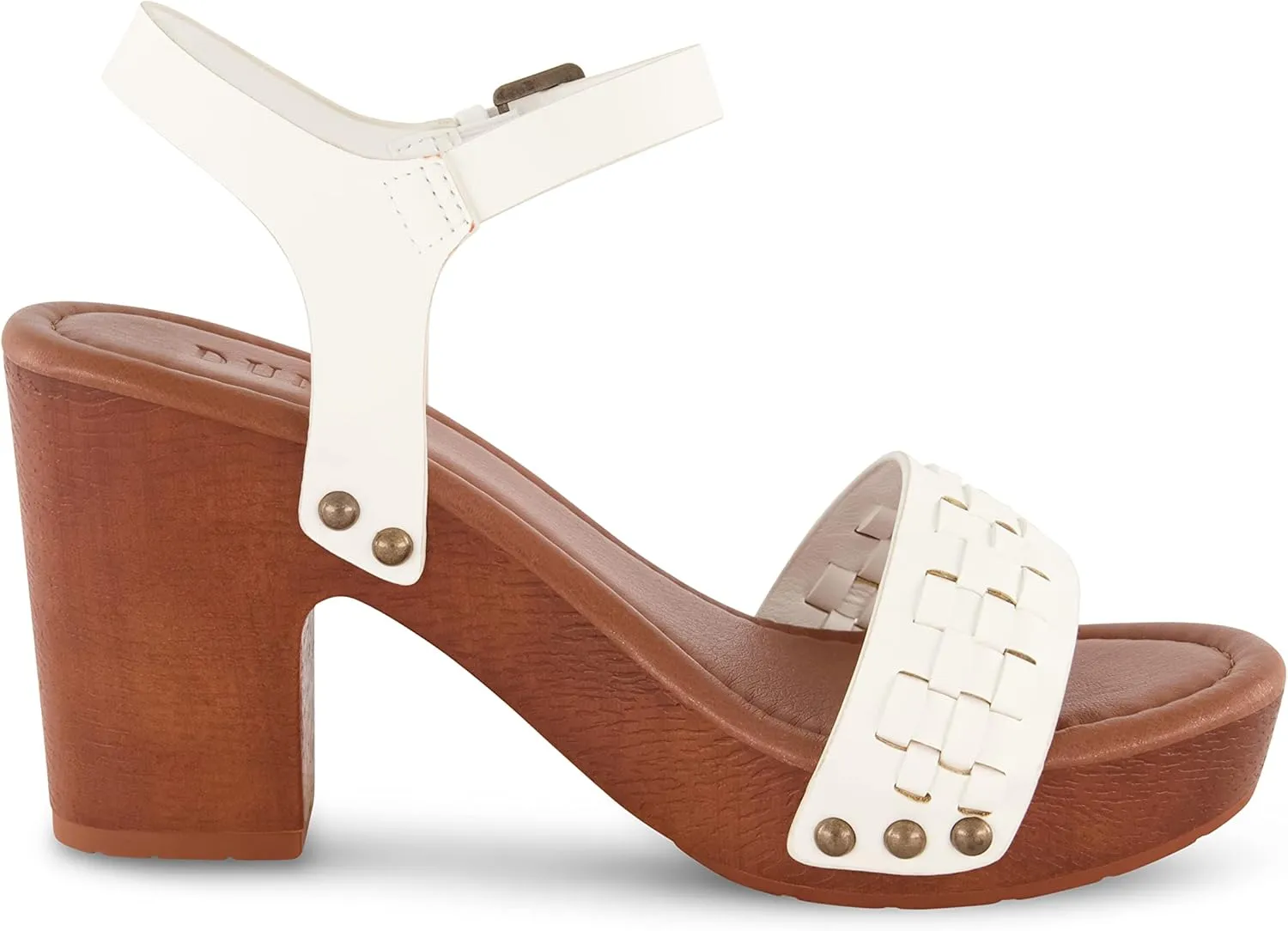 Dunes Women's Sealy Faux Wood Woven Heel Sandal  Comfort Foam & LiteSole Technology, Wide Widths Available