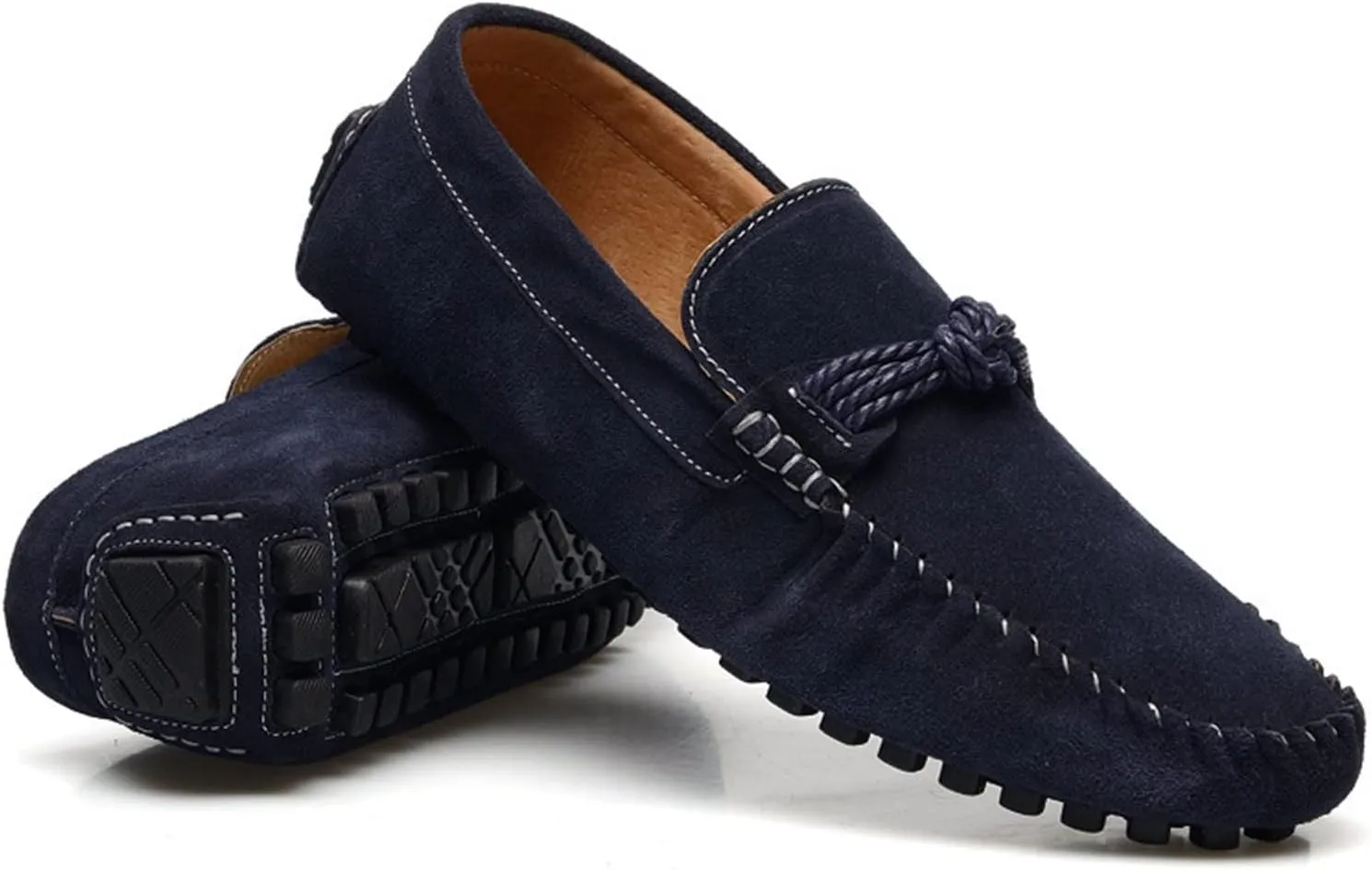 Easy to Put and Remove Shoes Smoking Loafer for Men Suede Vamp Round Toe Breathable Stitching Details Rope Tie Flat Heel Soft Resistant Flexible Comfortable Walking Slip On for All Occasions