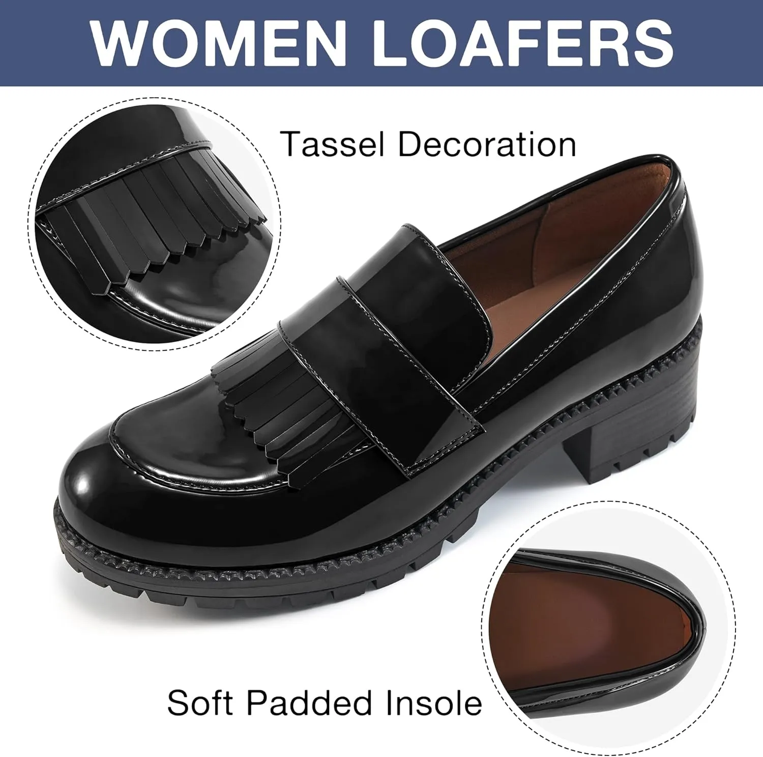 Ecetana Womens Loafers Platform Chunky Penny Lug Sole Comfort Slip on Casual Fashion Business Work Shoes