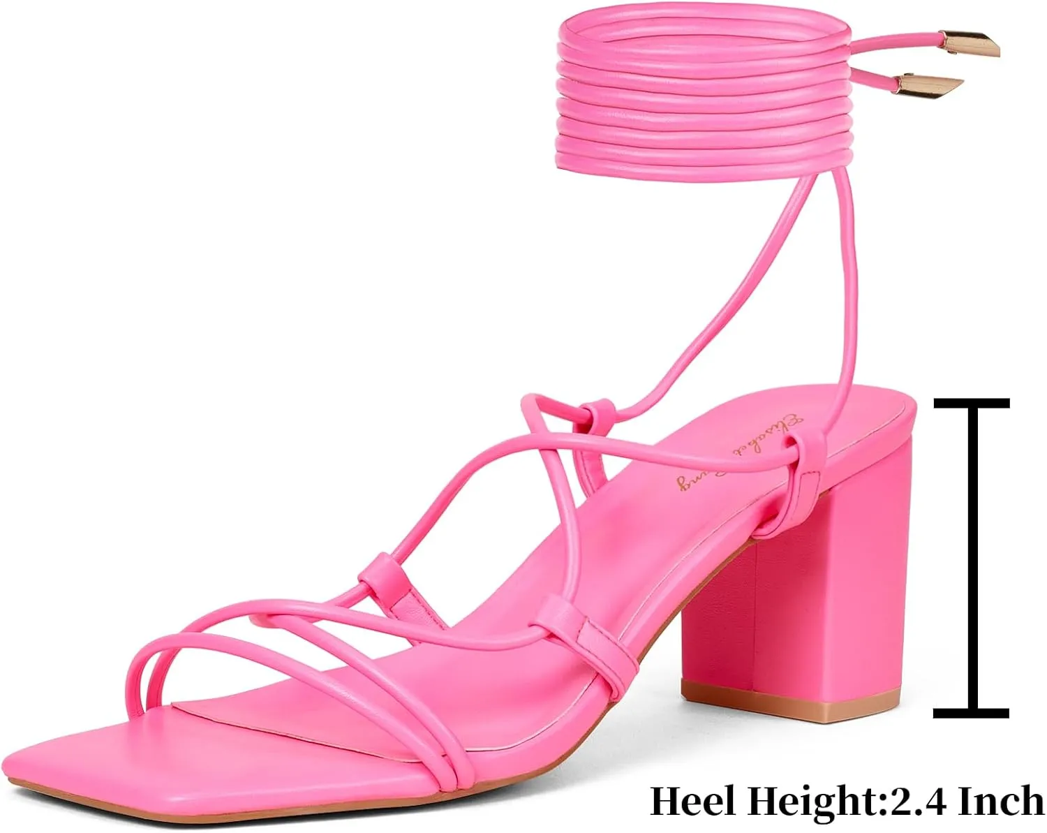Elisabet Tang Women's High Heeled Sandals 2.4 Inches Chunky Strappy Lace Up Block Heels Square Open Toe at Wedding Party Prom Work Dating