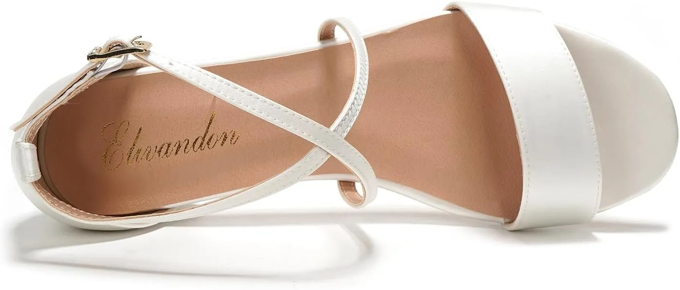 Elivandon J1584 Women's Satin Low-Heel Evening Sandals Open Toe 1.18 inches Block Heel Satin Pumps Evening Party Bridal Wedding Shoes