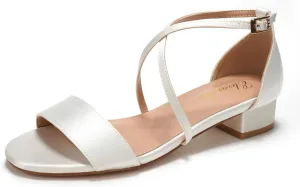 Elivandon J1584 Women's Satin Low-Heel Evening Sandals Open Toe 1.18 inches Block Heel Satin Pumps Evening Party Bridal Wedding Shoes