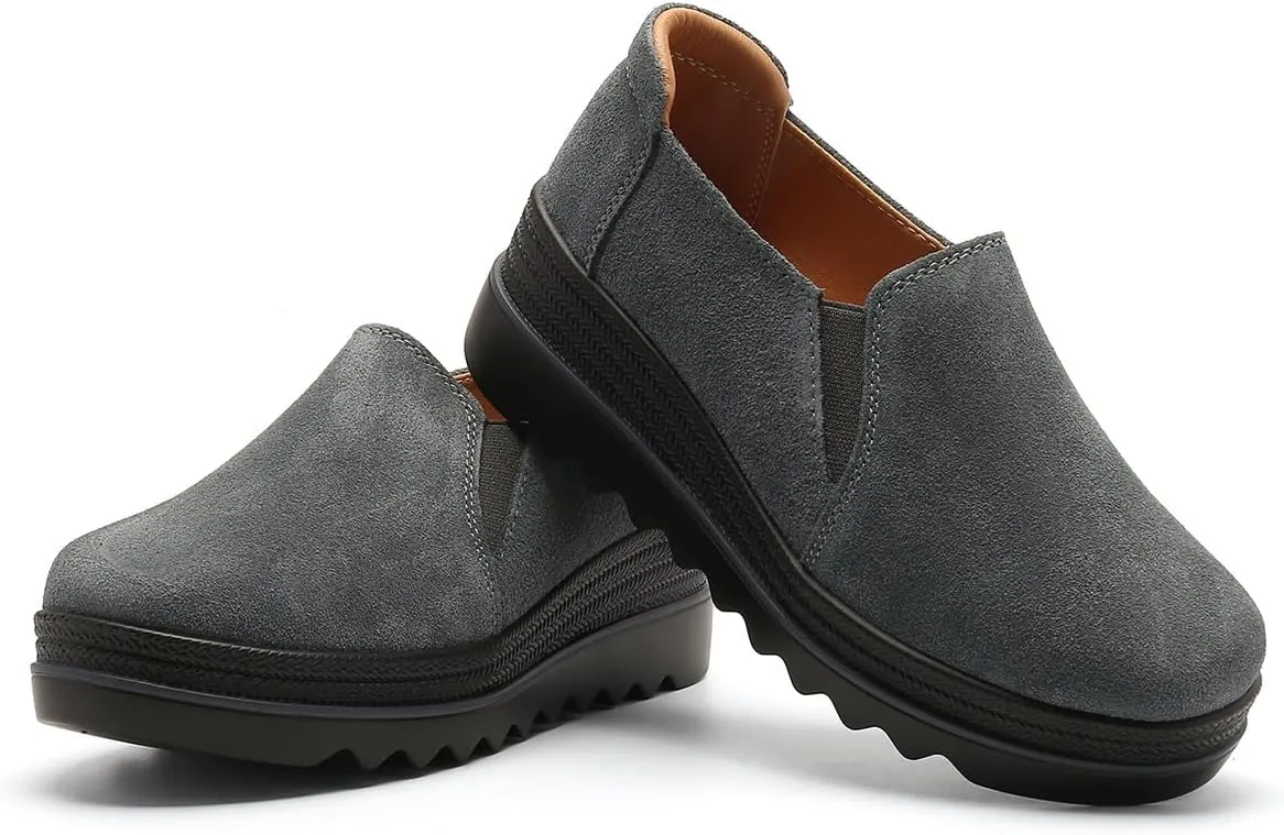 EnllerviiD Women's Platform Loafers Slip-On Comfortable Suede Moccasins Wedge Penny Loafers Thick Soft Platform Lightweight Casual Business Work Shoes