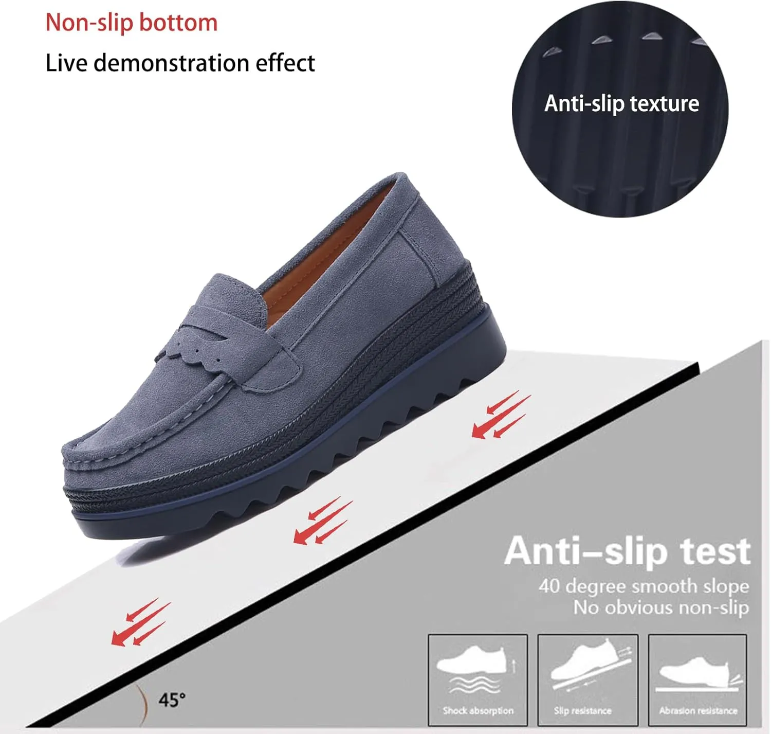 EnllerviiD Women's Platform Loafers Slip-On Comfortable Suede Moccasins Wedge Penny Loafers Thick Soft Platform Lightweight Casual Business Work Shoes
