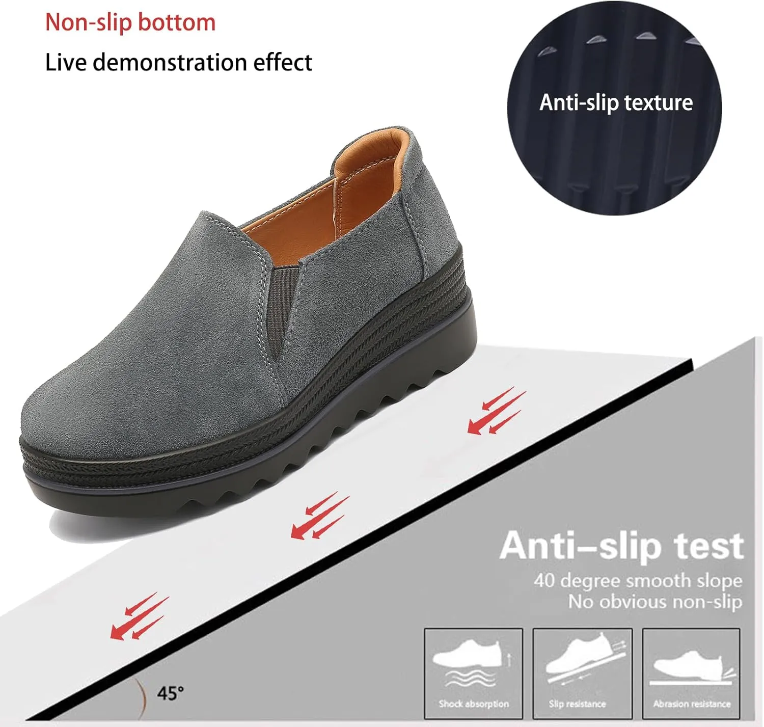 EnllerviiD Women's Platform Loafers Slip-On Comfortable Suede Moccasins Wedge Penny Loafers Thick Soft Platform Lightweight Casual Business Work Shoes
