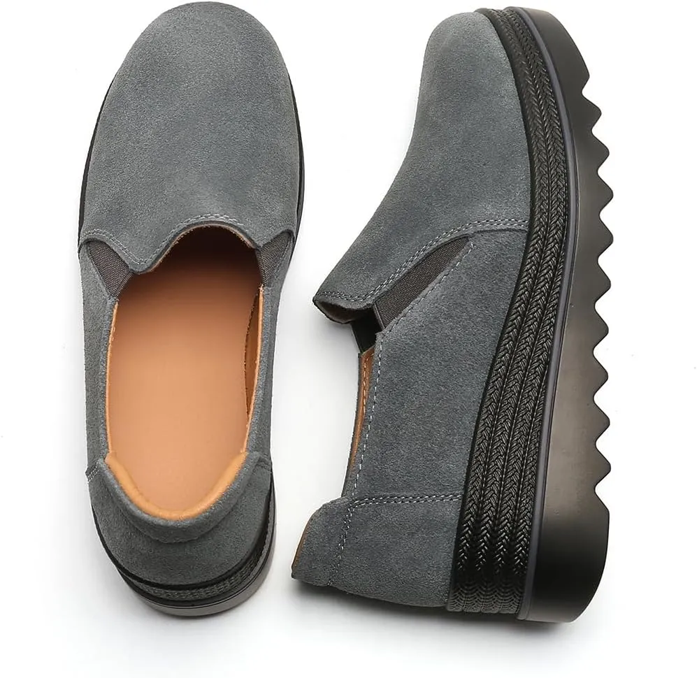 EnllerviiD Women's Platform Loafers Slip-On Comfortable Suede Moccasins Wedge Penny Loafers Thick Soft Platform Lightweight Casual Business Work Shoes