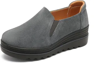 EnllerviiD Women's Platform Loafers Slip-On Comfortable Suede Moccasins Wedge Penny Loafers Thick Soft Platform Lightweight Casual Business Work Shoes