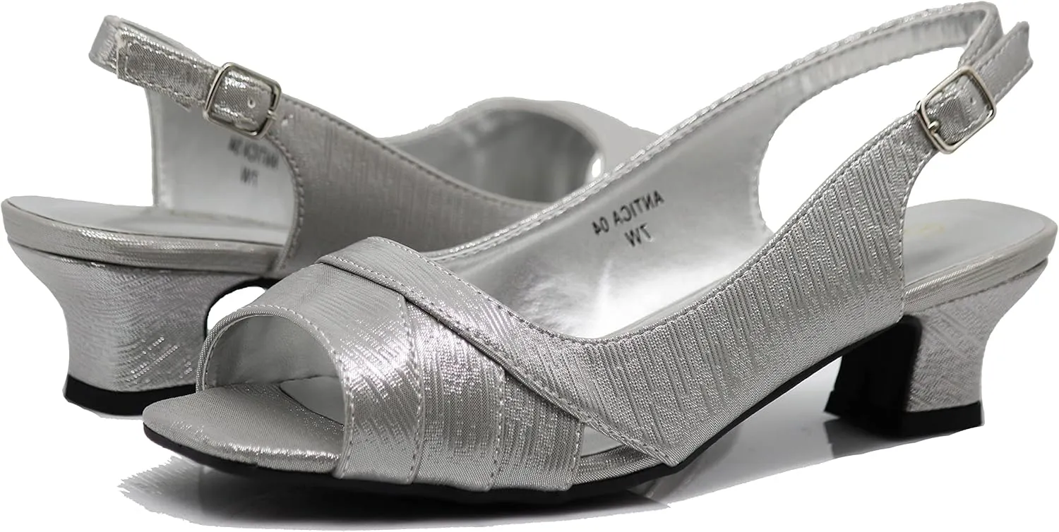 Enzo Romeo Antica02 Women's Wide Width Sling Back Low Heeled Pumps Sandals Shoes