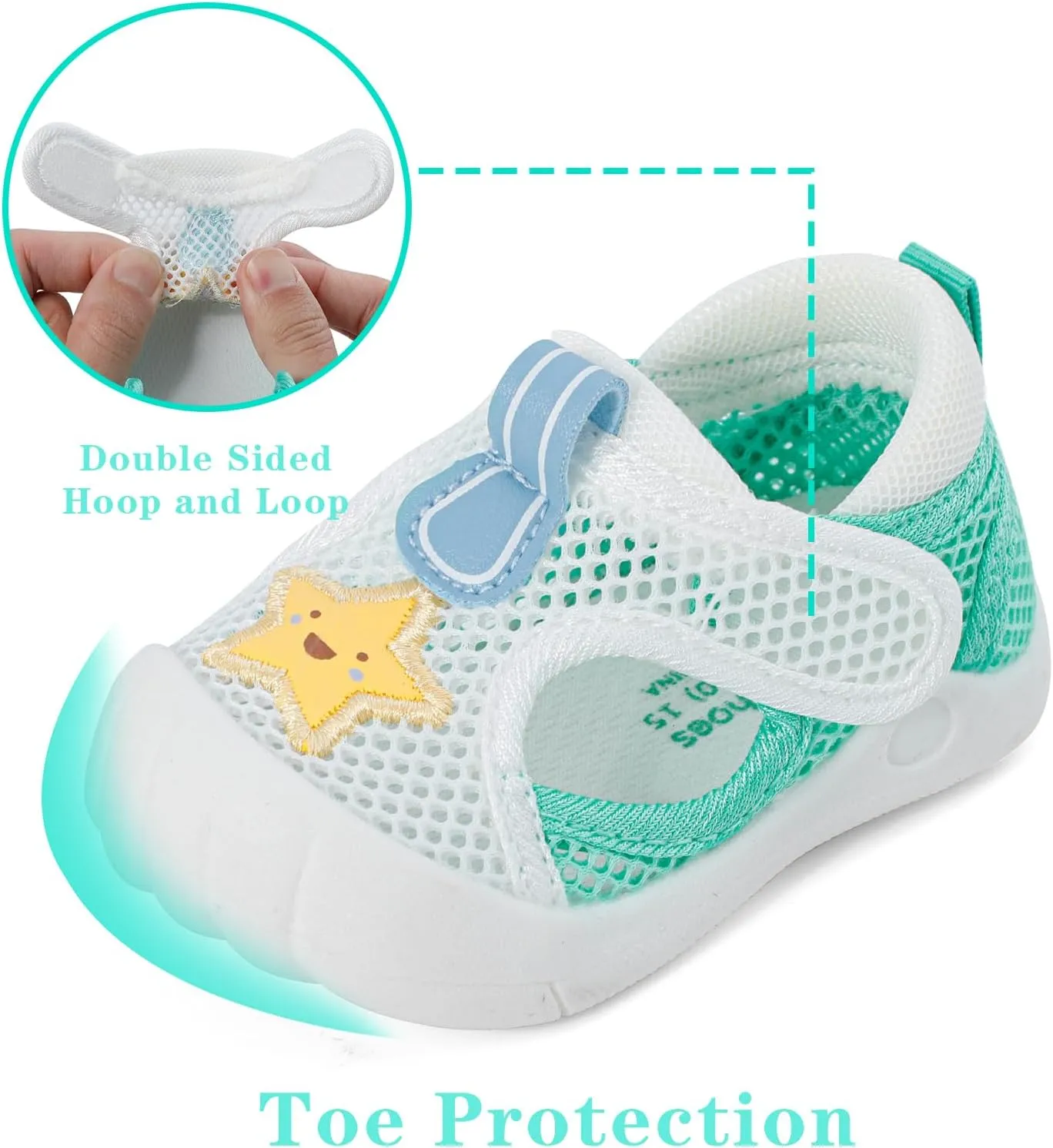 ESTAMICO Baby Girls' Summer Sandals Toe Protection Athletic Sports Sandal Non-Slip First Walking Shoes