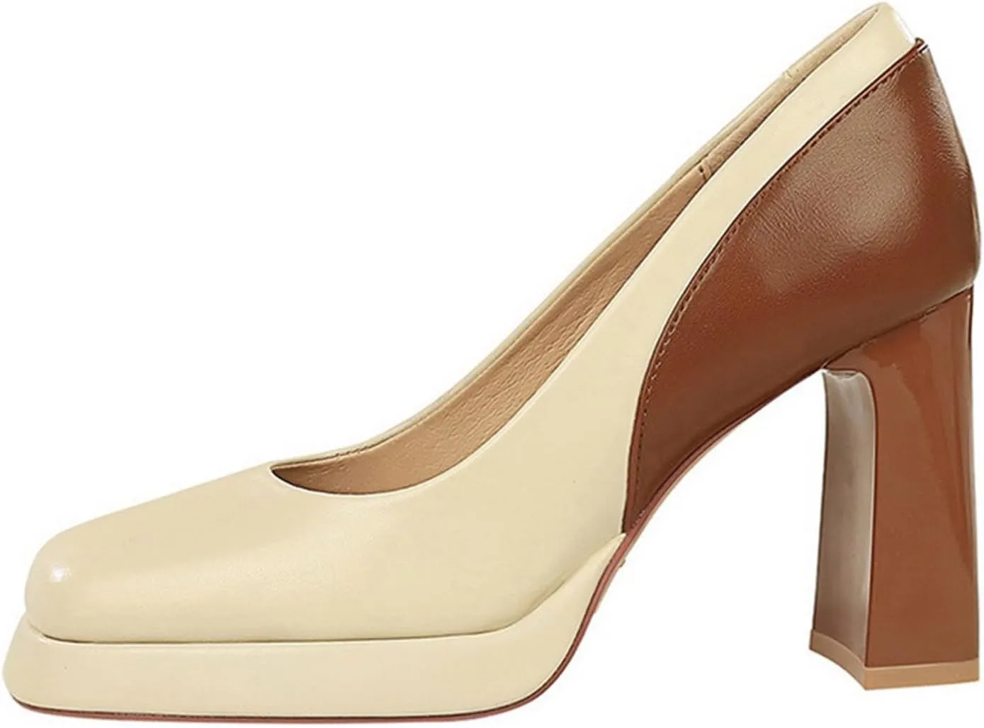 European and American Style Women's High Heels Shallow Mouth Thick Color Matching Platform Contrast Single Shoes Clear Wedges Women