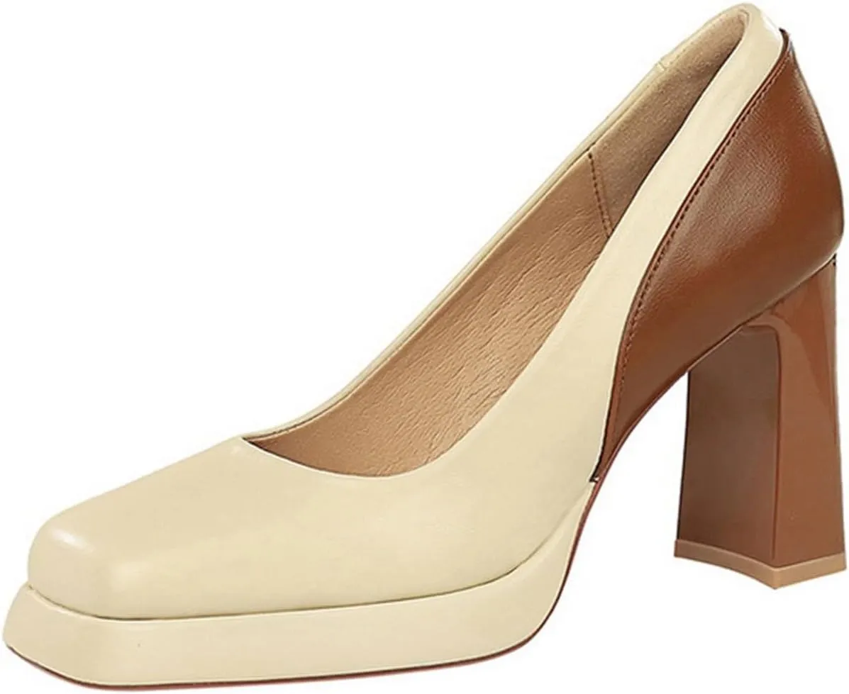 European and American Style Women's High Heels Shallow Mouth Thick Color Matching Platform Contrast Single Shoes Clear Wedges Women