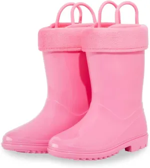 EUXTERPA Toddler Kids Light Up/Solid Color Rain Boots Waterproof Warm Fleece Lined Boots for Boys Girls Winter Snow Boots