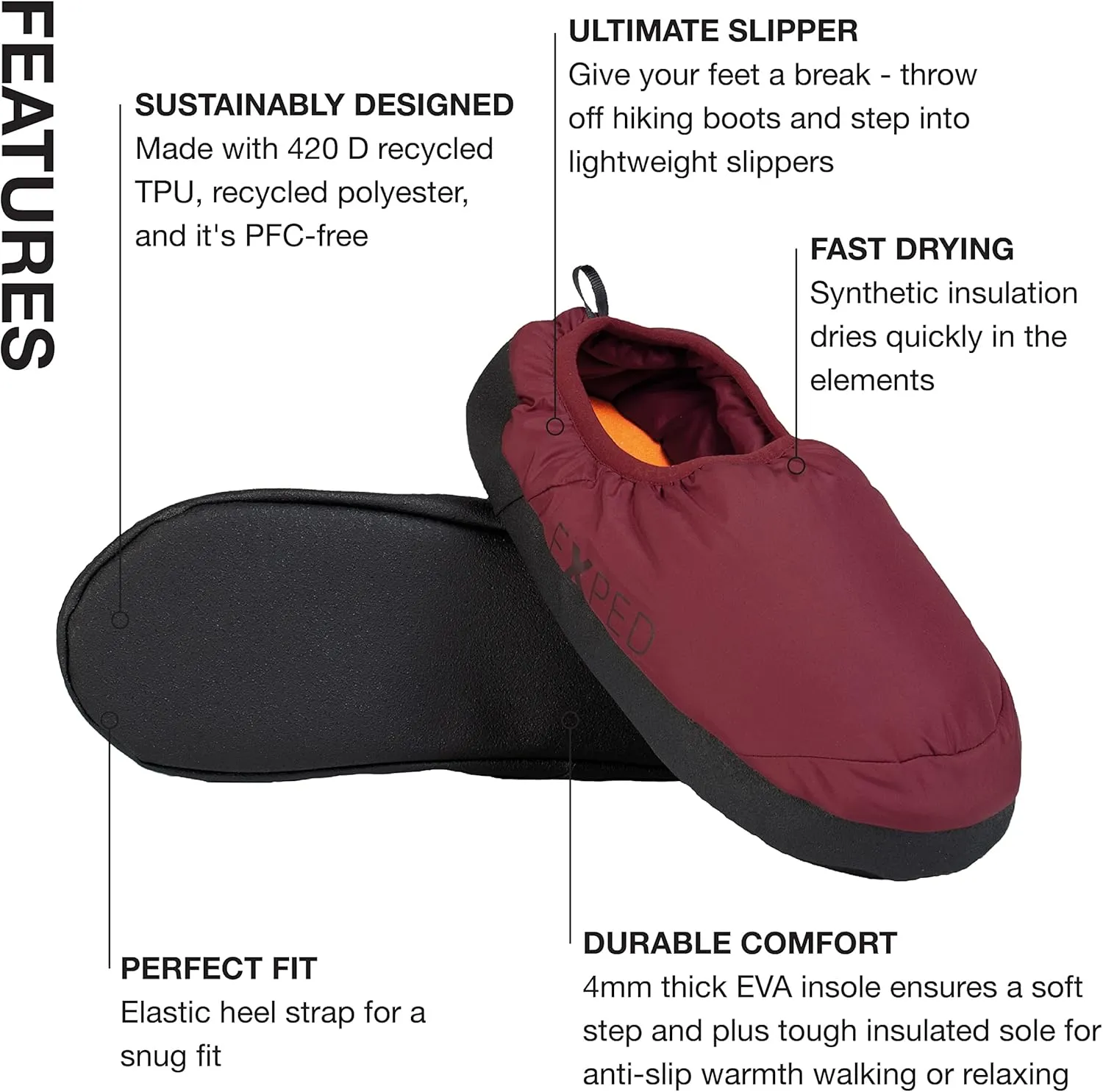 Exped Camp Slipper - Warm Comfortable & Lightweight Durable Camping Slippers, Unisex (S, M, L, XL)