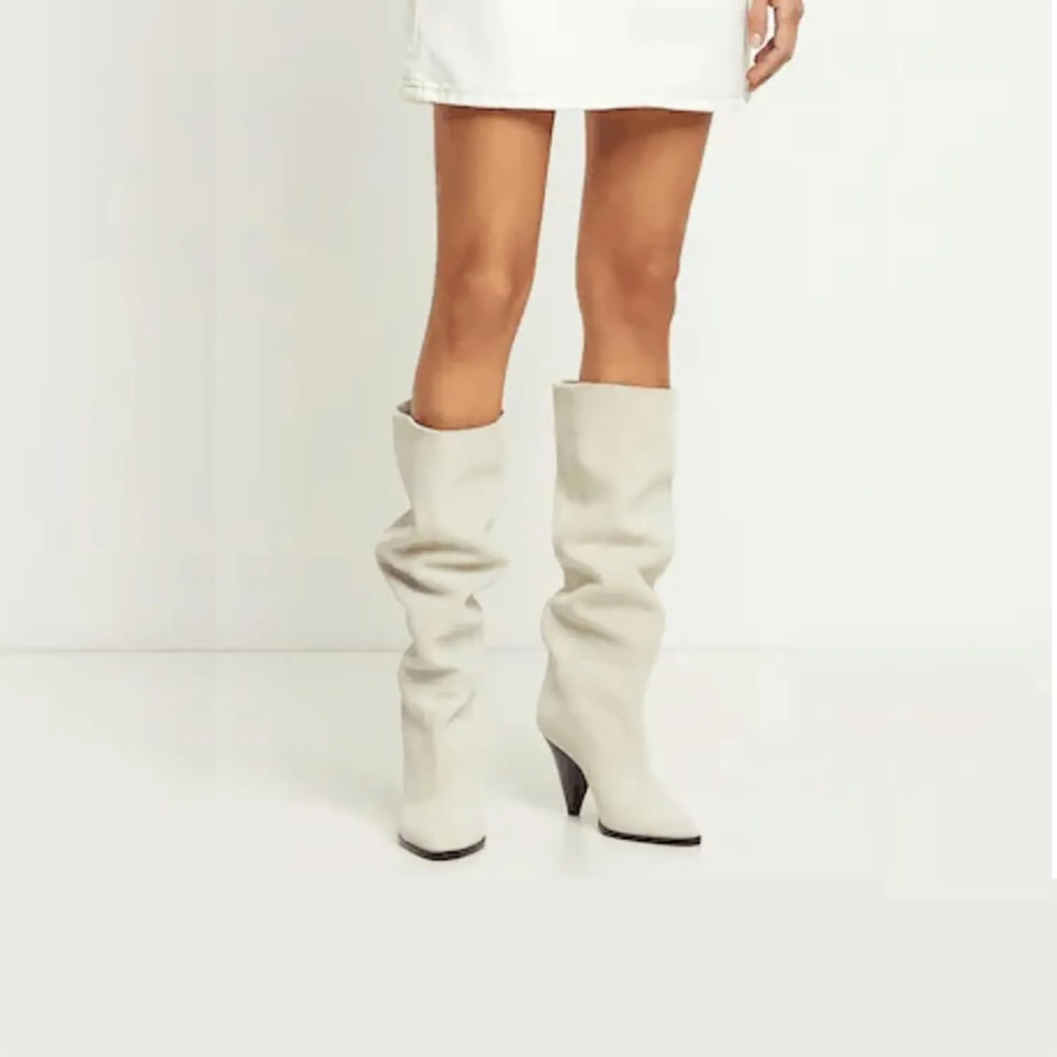 Fall tan Knee high boots for women pointed toe blue denim boot high heel black wide calf suede boots Beige heeled Booties Oversized shoes