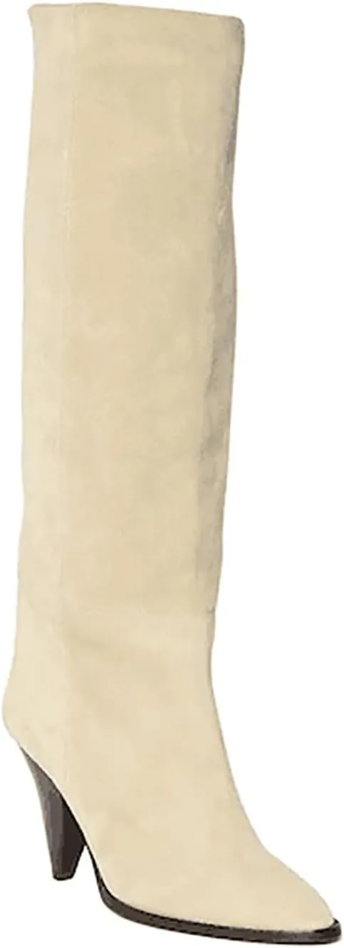 Fall tan Knee high boots for women pointed toe blue denim boot high heel black wide calf suede boots Beige heeled Booties Oversized shoes