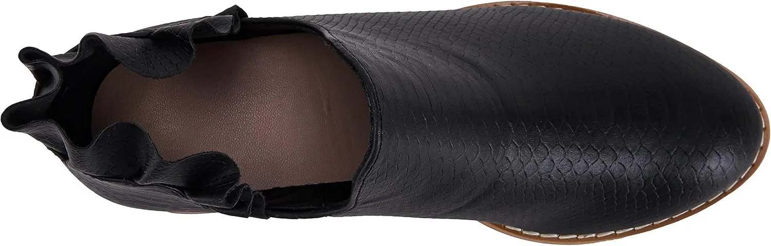 Fashare Womens Fall Cutout Booties Ankle Heels Low Stacked Ruffle Slip On Dress Short Boots Shoes
