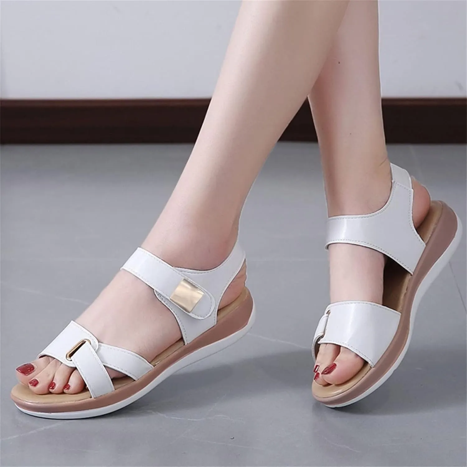 Fashion Summer Women Sandals Flat Thick Bottom Open Toe Hook Loop Solid Color Casual Sandals for Women Dressy Flat