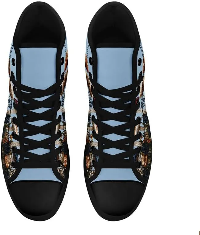 Fashion Women High-Top Canvas Shoes Men's Print Mushroom Floral Plant Lace-up Flat Stylish Gift Sneaker Couple Shoes