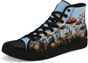 Fashion Women High-Top Canvas Shoes Men's Print Mushroom Floral Plant Lace-up Flat Stylish Gift Sneaker Couple Shoes