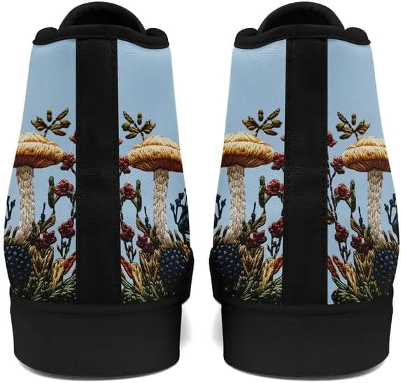 Fashion Women High-Top Canvas Shoes Men's Print Mushroom Floral Plant Lace-up Flat Stylish Gift Sneaker Couple Shoes