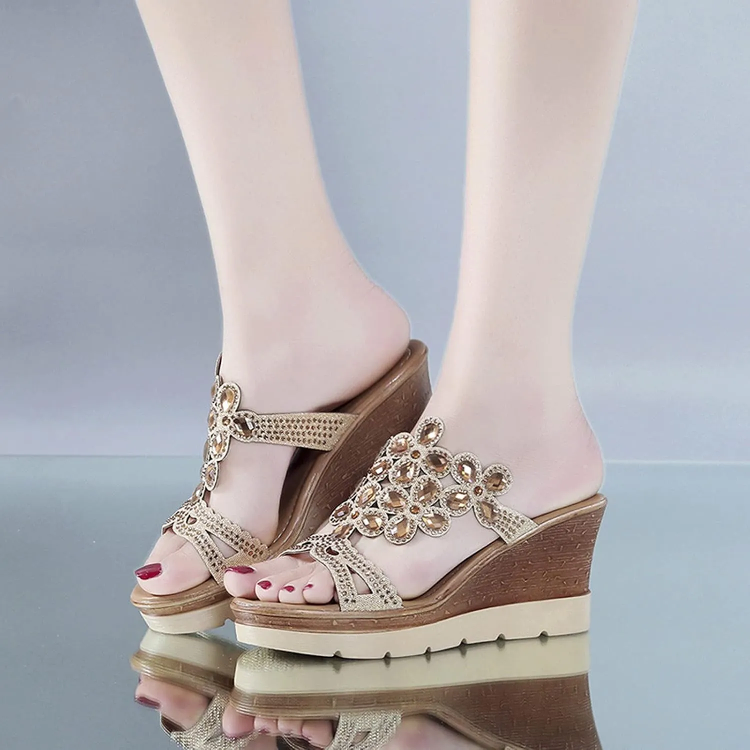 Fashion Women Summer Open Toe Breathable Beach Sandals Slip On Wedges Shoes Wide Cute for