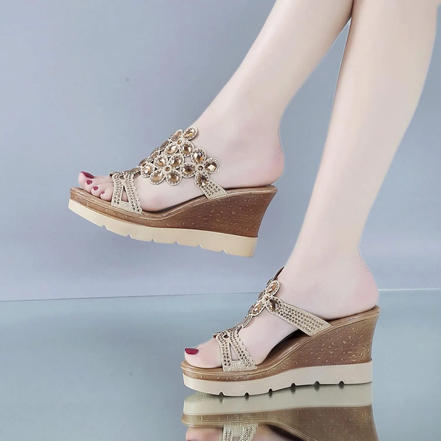 Fashion Women Summer Open Toe Breathable Beach Sandals Slip On Wedges Shoes Wide Cute for