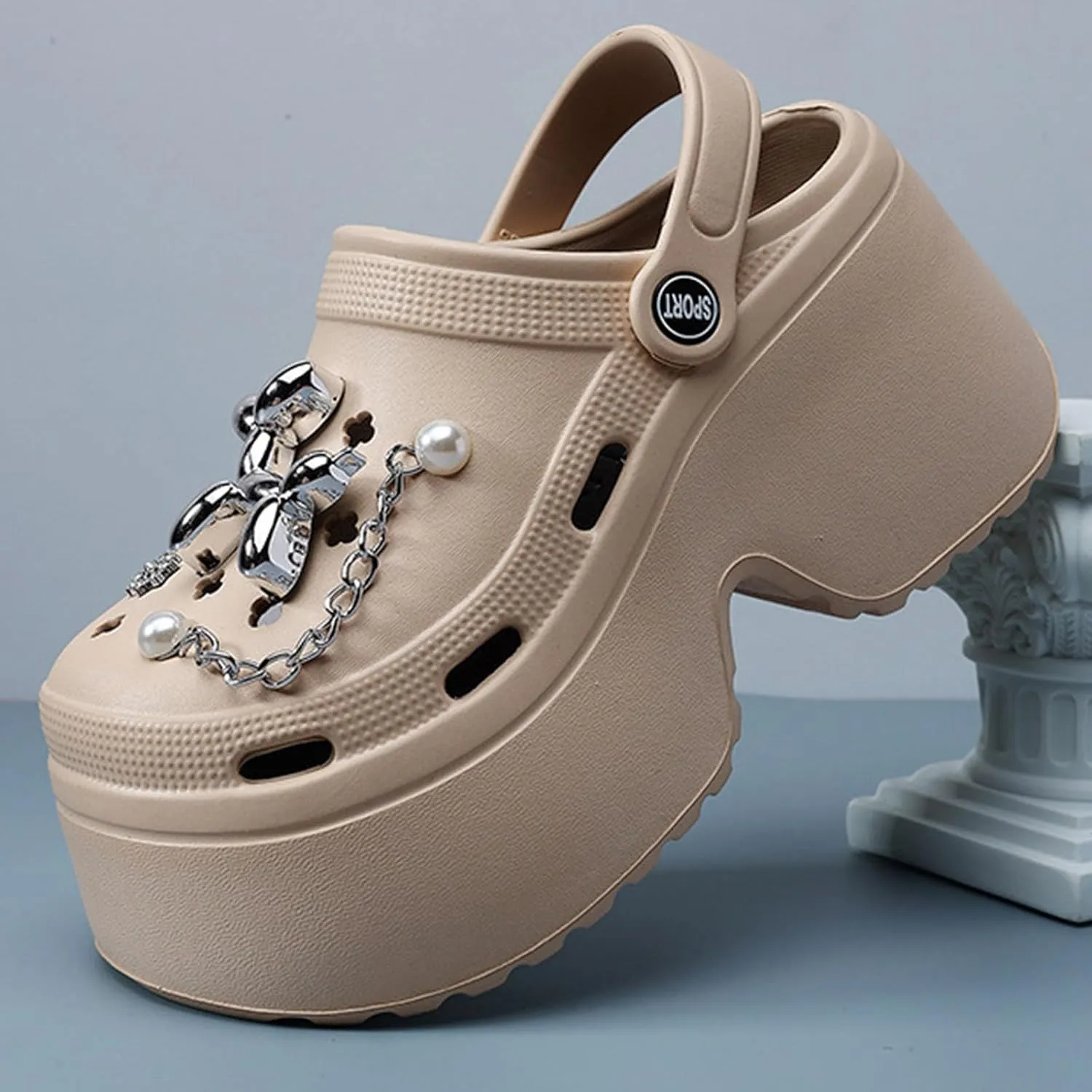 Fashion Women's Platform Clogs Anti Slip Slippers Beach Sandals Gardeners Clogs High Heeled Mule Slippers Gardening Shoes Sandals