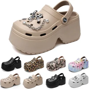 Fashion Women's Platform Clogs Anti Slip Slippers Beach Sandals Gardeners Clogs High Heeled Mule Slippers Gardening Shoes Sandals