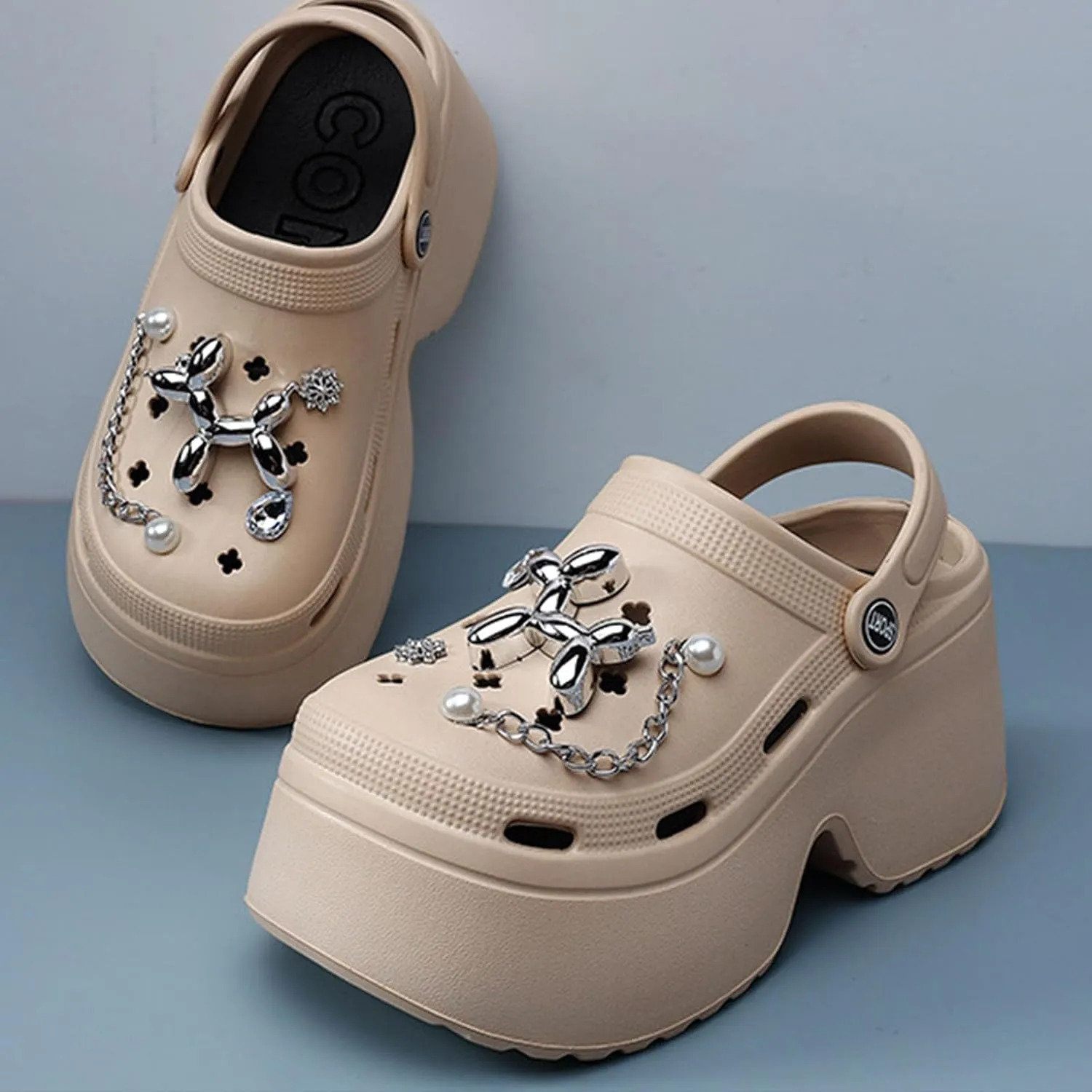 Fashion Women's Platform Clogs Anti Slip Slippers Beach Sandals Gardeners Clogs High Heeled Mule Slippers Gardening Shoes Sandals