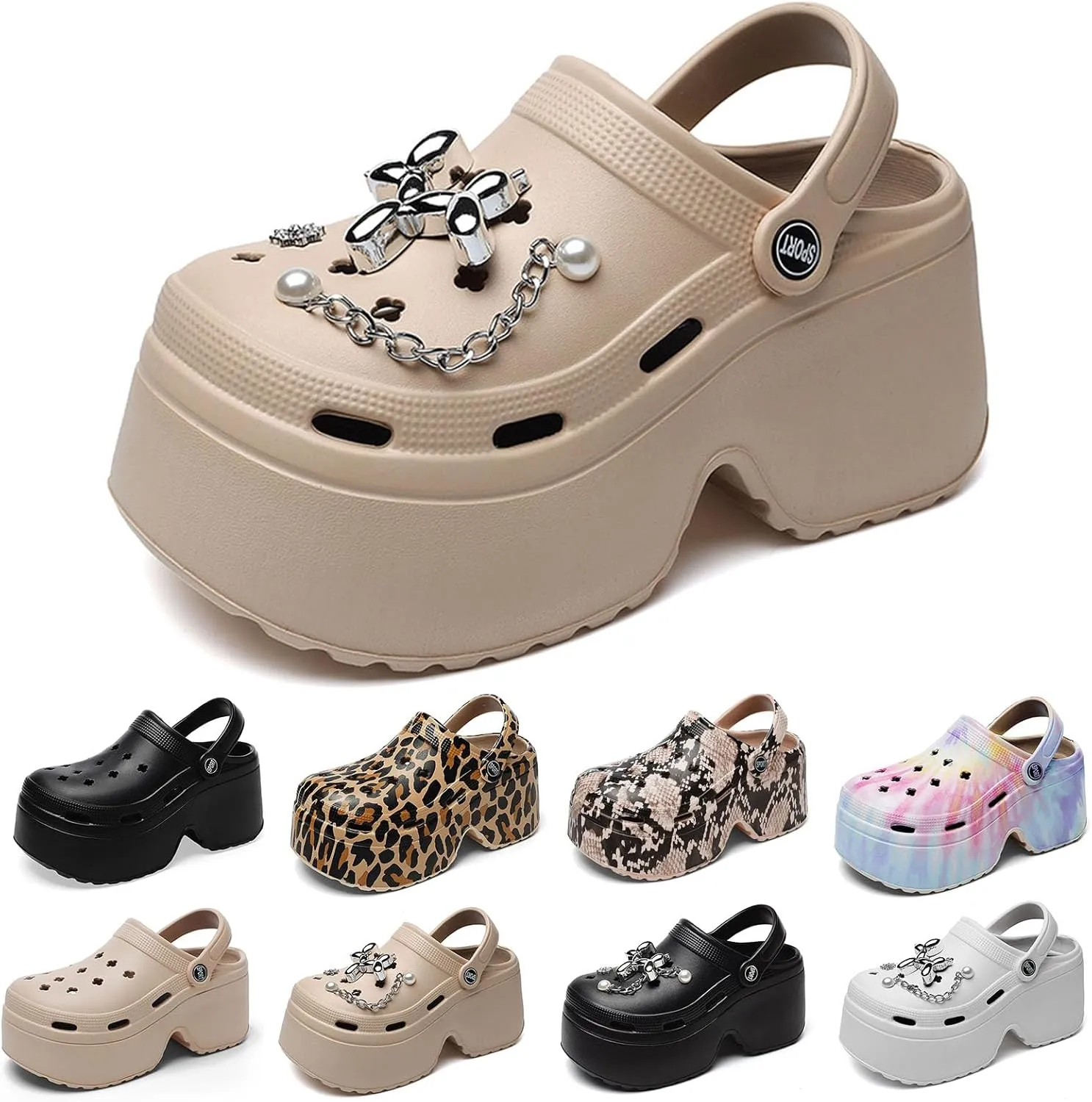 Fashion Women's Platform Clogs Anti Slip Slippers Beach Sandals Gardeners Clogs High Heeled Mule Slippers Gardening Shoes Sandals
