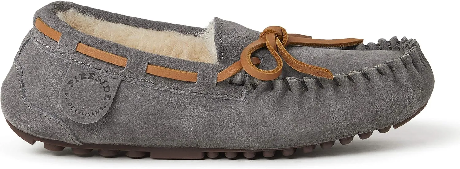 Fireside by Dearfoams Unisex-Child Parker Shearling Indoor and Outdoor Moccasin Slipper